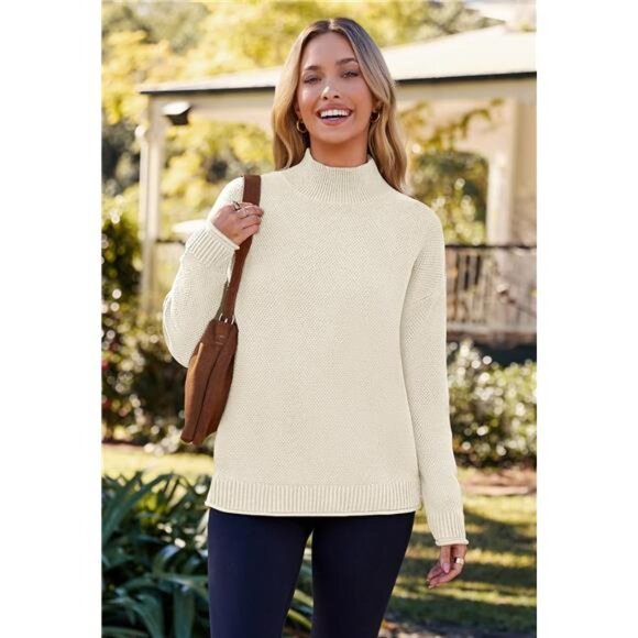 Women Turtleneck Sweater Long Sleeve Chunky Knit Pullover Cozy Fall Winter Top - Picture 6 of 7